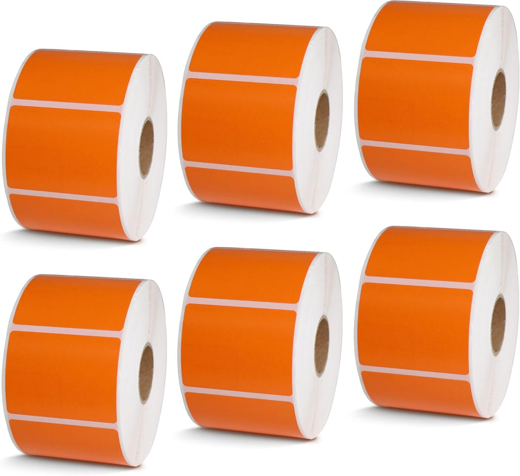 BETCKEY - 2" x 1.5" UPC Barcode & Address Labels Compatible with Zebra & Rollo Label Printer,Premium Adhesive & Perforated[Orange, 6 Rolls, 6000 Labels]