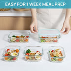 Vtopmart 8 Pack Glass Food Storage Containers with Airtight Lids, Glass Meal Prep Containers, Lunch Office Meal for Microwave, Oven, Freezer and Dishwasher, BPA Free