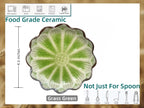 Ceramic Spoon Rest for Stove Top, Flower Cute Spoon Rest for Kitchen Counter, Cooking Spoon Holder for Kitchen Counter, Utensil Rest Spatula Rest Ladle Holder Tong Rest, 1 PC (Ice Cracks, Grass Green)