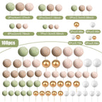 108 Pcs Balls Cake Topper DIY Cupcake Insert Foam Balloons for Cake Baking Wedding Anniversary Birthday Decoration(Matcha Green, Light Brown, Khaki,Multi Sizes)
