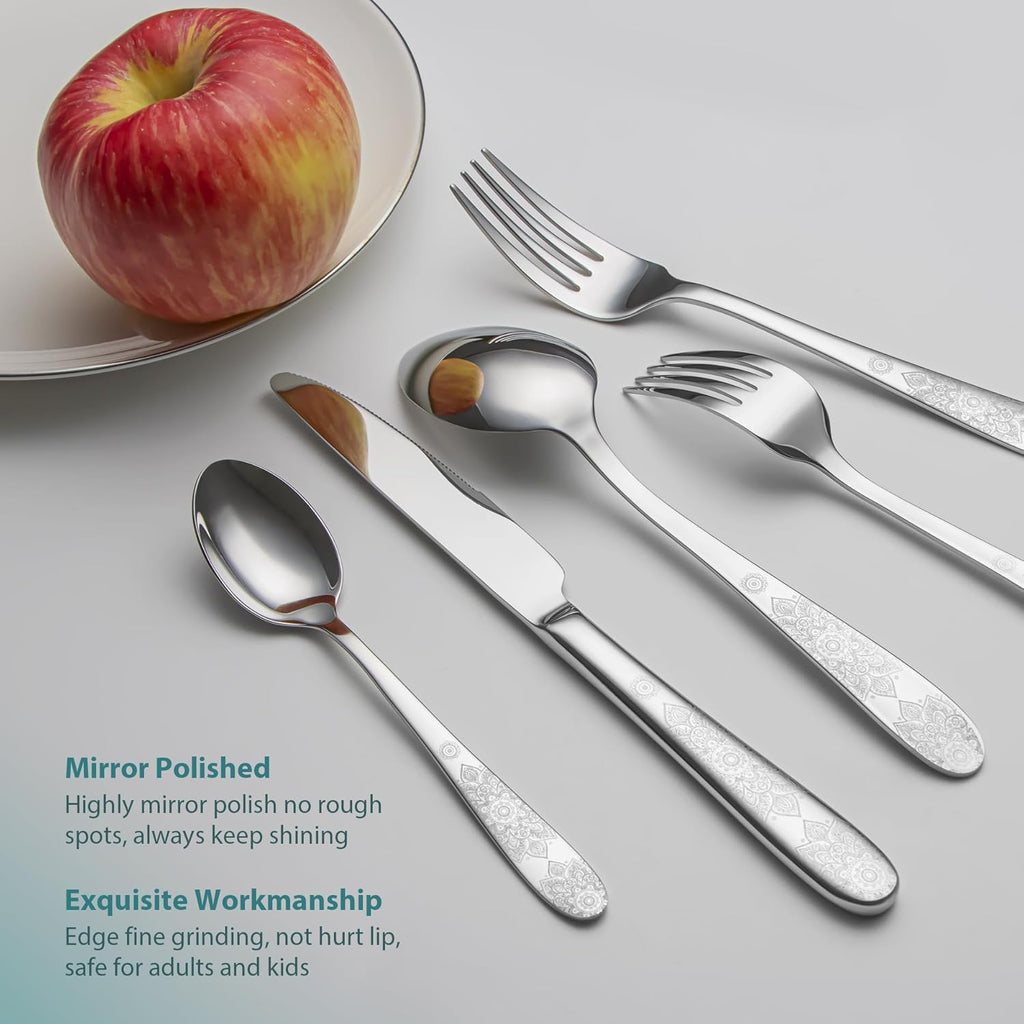 40 Piece Flatware Set, Service for 8, EIUBUIE Premium Stainless Steel Cutlery Set, Mirror Polished Silverware Sets with Pattern Handle, Modern Kitchen Eating Utensils Sets