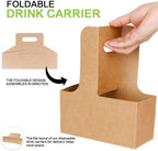 100 Pack Kraft Drink Carrier with Handles - 2 Cups or 4 Cups Assemblable Disposable Paperboard Drink Holders Great for All Your Drink and Food Delivery(2 Cup-100 Pack)