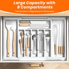Large Silverware Organizer,Expandable Utensil Drawer Organizer,BPA Free Utensil Holder,Adjustable Silverware Tray Cutlery Drawer Organizer for Kitchen Flatware,Large,White (6-8 Slots)