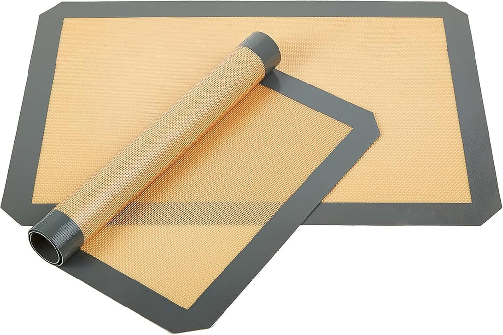 Inmorven 2-Pack Non-Stick Silicone Baking Mat, Food Safe Non Slip Heat Reusable Silicone Liner Sheet for Baking Cookies Pastries Bread Rolling Dough Oven Tray