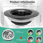 Kitchen Sink Drain Strainer/Strainer Basket, Upgraded 3 in 1 Stainless Steel Pop-up with Anti-Clogging Basket Sink Stopper, Suitable for US Standard 3-1/2" Sink Drain Hole (Matte Black)