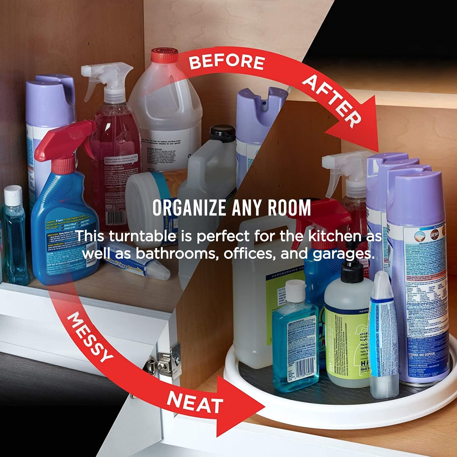 Copco Basics Non-Skid Pantry Cabinet Lazy Susan Turntable, 12-Inch, White/Gray (Pack of 2)