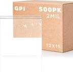 12" x 15" Large Zip Bags, 2 Mil Thick Clear Plastic Reclosable Zipper Lock Bags with Write-on White Block, with Resealable Zip Top Lock for Food Storage & Office Supplies, 500 Count