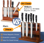 ENOKING Magnetic Knife Block 12.5 x 9 Inches, Double Side Magnetic Knife Holder Built in Three Powerful Magnets Strip, Acacia Wood Universal Knife Storage Organizer for Kitchen Counter