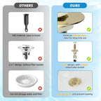 Universal Bathroom Sink Stopper Hair Catcher Upgraded with 2-Layer Detachable Filter Basket, 4 in 1 Pop Up Drain Strainer, Anti-Clog, Odor-Block, Fit for 1.1''~2.36'' Sinks, 2PCS, Brushed Gold