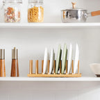 Bamboo Dish Drying Rack for Kitchen Counter and Cabinet, Dish/Book/Plate/Bowl/Cup/Cutting Board/Pot Lid Organizer for Kitchen, Living Room, Study, Display Cabinet (8 Slots)