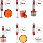 KOIOS 5-in-1 Hand Immersion Blender, 1000W 12 Speed Handheld Blender Stick with Copper Motor Stainless Steel Blade, 600ml Mixing Beaker,500ml Food Processor, Whisk, Milk Frother, Non-BPA, Red
