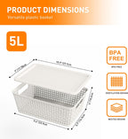 Plastic Storage Baskets With Lid, Storage Bins for Organizing, Stackable Decorative Containers for Shelves Drawers Desktop Closet Playroom Classroom Office, 10 Pack-White