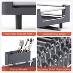 TOOLF Dish Drying Rack for Kitchen Counter, Extendable Dish Rack with Drainboard, Expandable Dish Drainer, Collapsible Dish Strainer with Cutlery Holder, Foldable Home Plate Rack, Alu Gray