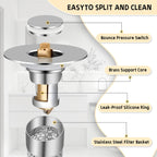 2Pack Bathroom Sink Stopper 1.06"-1.50", Universal Bathroom Sink Drain Pop Up Stopper for US Bathroom Sink Stainless Steel Floor Drain Filter, U.S. Standard Universal Drain Filter (Silver)