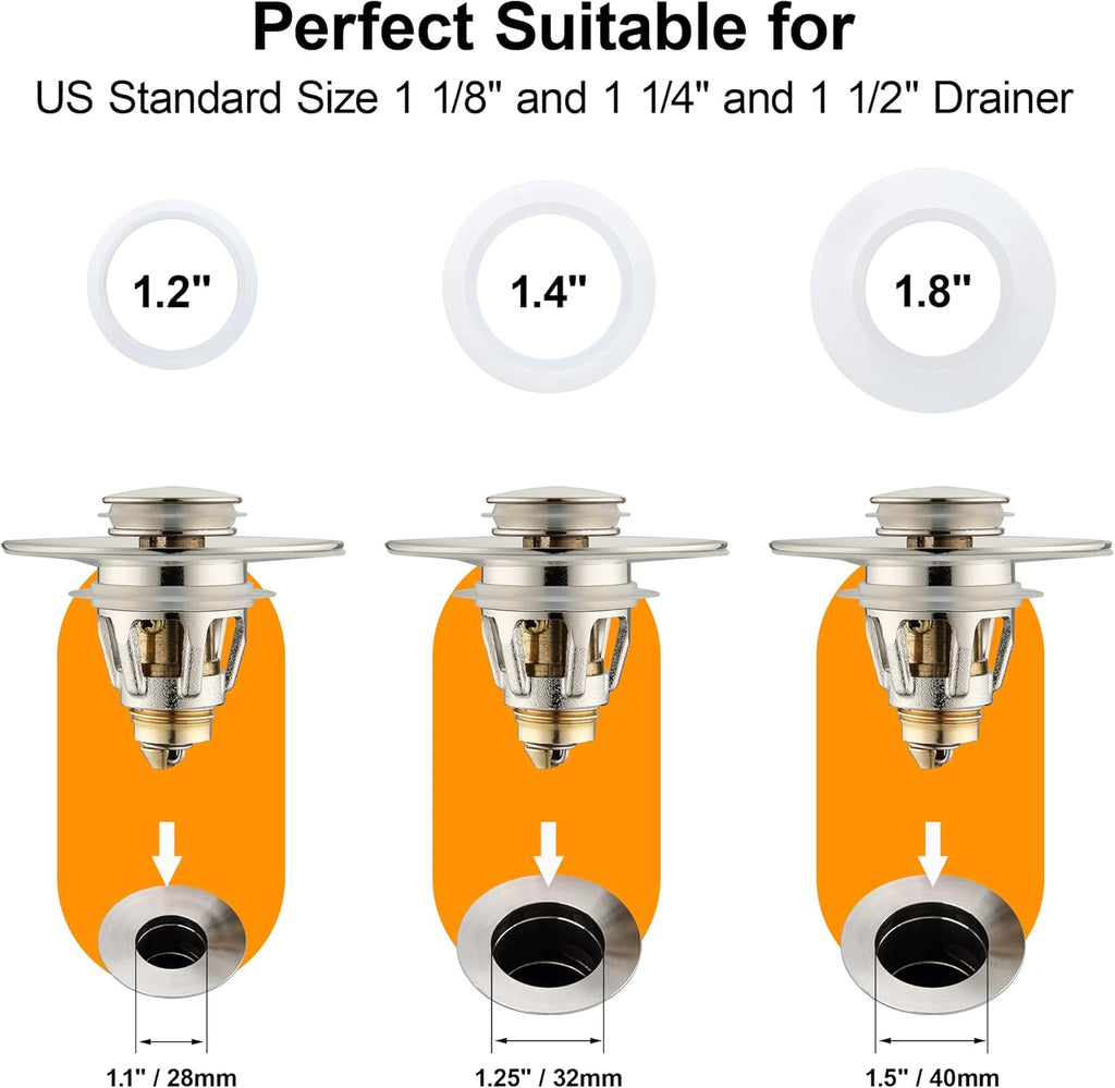 Bathroom Sink Drain Stopper for 1.1 to 1.5 inch Standard Drain Holes, Pop-up Sink Stoppers, Bullet Core Push Type Basin Drain Filter, Anti Clogging Stainless Steel Sink Strainer With Basket, Brushed