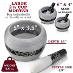 Gusto Nostro Natural Marble Mortar and Pestle Set | 5 Inch - 2.5 Cup Large Mortar Pestle Set for Grinding Herbs, Nuts, Grains | Pesto Grinding and Guacamole Stone Bowl | Marble Spice Crusher