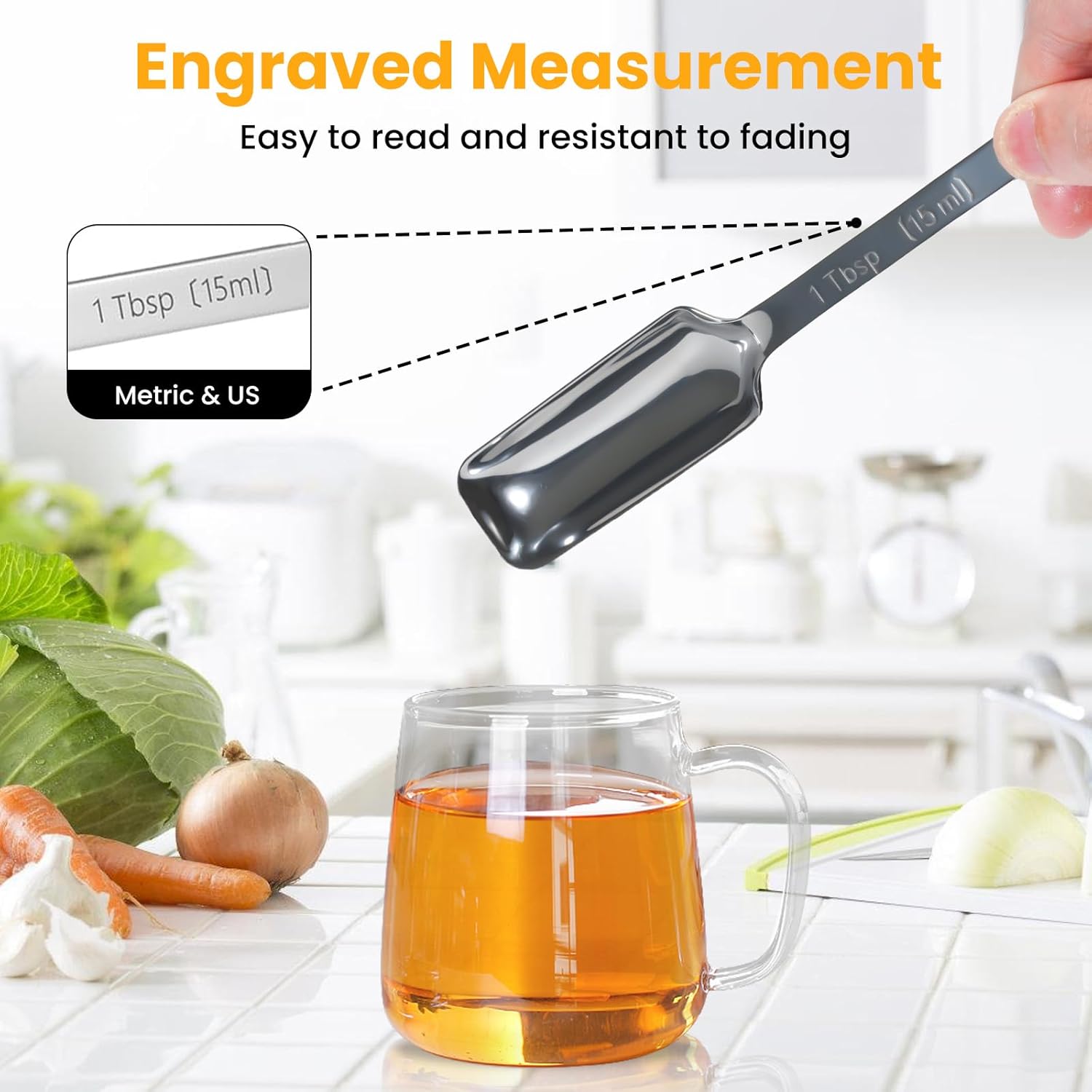 20PCS Measuring Cups and Spoons Set, Includes 7 Stackable Stainless Steel Cups, 7 Rectangular & 5 Mini Measuring Spoons with Leveler Fits Spice Jars, Kitchen Gadgets with Engraved Markings