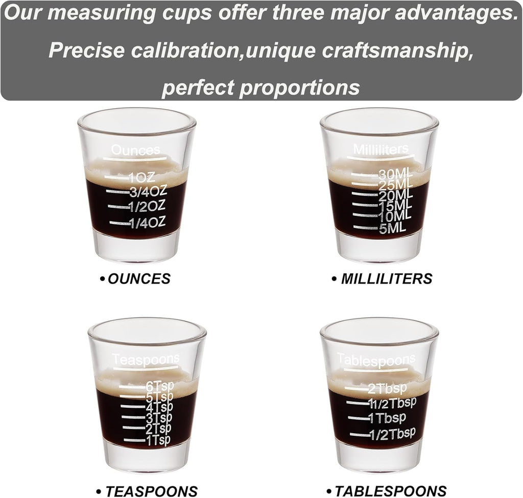 Ackers Shot Glasses Etching Scale Measuring Cup 2PACK Espresso Shot Glasses Liquid Heavy Glass 26-Incremental Measurement 1 OZ, 2 TBS, 6 TSP, 30 ML Kitchen Tools