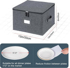 China Storage Containers Hard Shell Inside 13" W x 8" H, Charger Plate Storage Containers for Dishes, Dinnerware with 24 Felt Dividers, Hold 24 Plates, Stackable (2 Pack Grey)