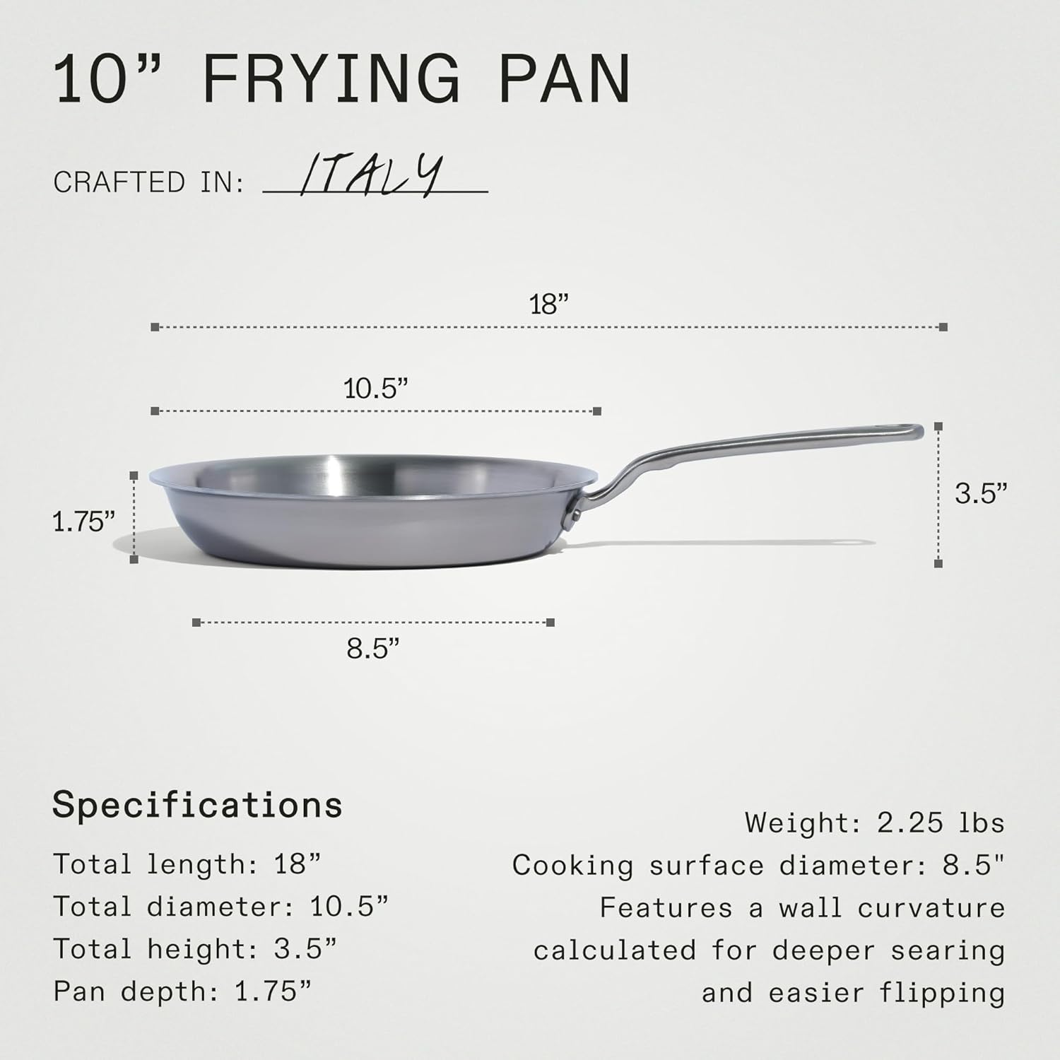 Made In Cookware - 10-Inch Stainless Steel Frying Pan With Lid - 5 Ply Stainless Clad - Professional Cookware - Crafted in Italy - Induction Compatible