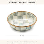 MACKENZIE-CHILDS Enamel Relish Dish, Small Serving Bowl for Entertaining, Gray-and-White Sterling Check