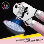 PrinChef Can Opener Manual, Can Tin Bottle Opener with Magnet - No-Trouble-Lid-Lift, Handheld Can Opener Smooth Edge with Sharp Blade, Heavy Duty and Easy to Use, for Seniors with Arthritis, Pink