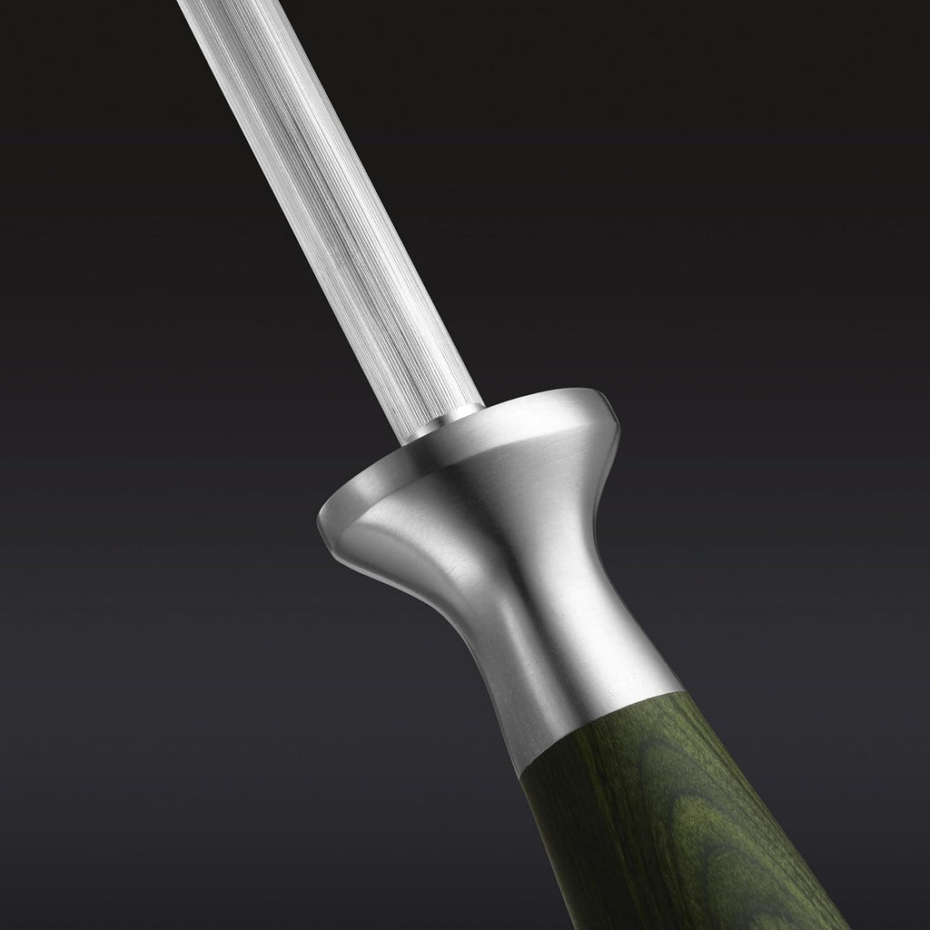 HexClad Honing Rod, 9 -Inch Japanese Damascus Stainless Steel Rod, Pakkawood Handle