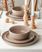 Famiware Milkyway Dinnerware Sets, 24 Piece Dish Set, Plates and Bowls Sets for 8, Cinnamon Brown