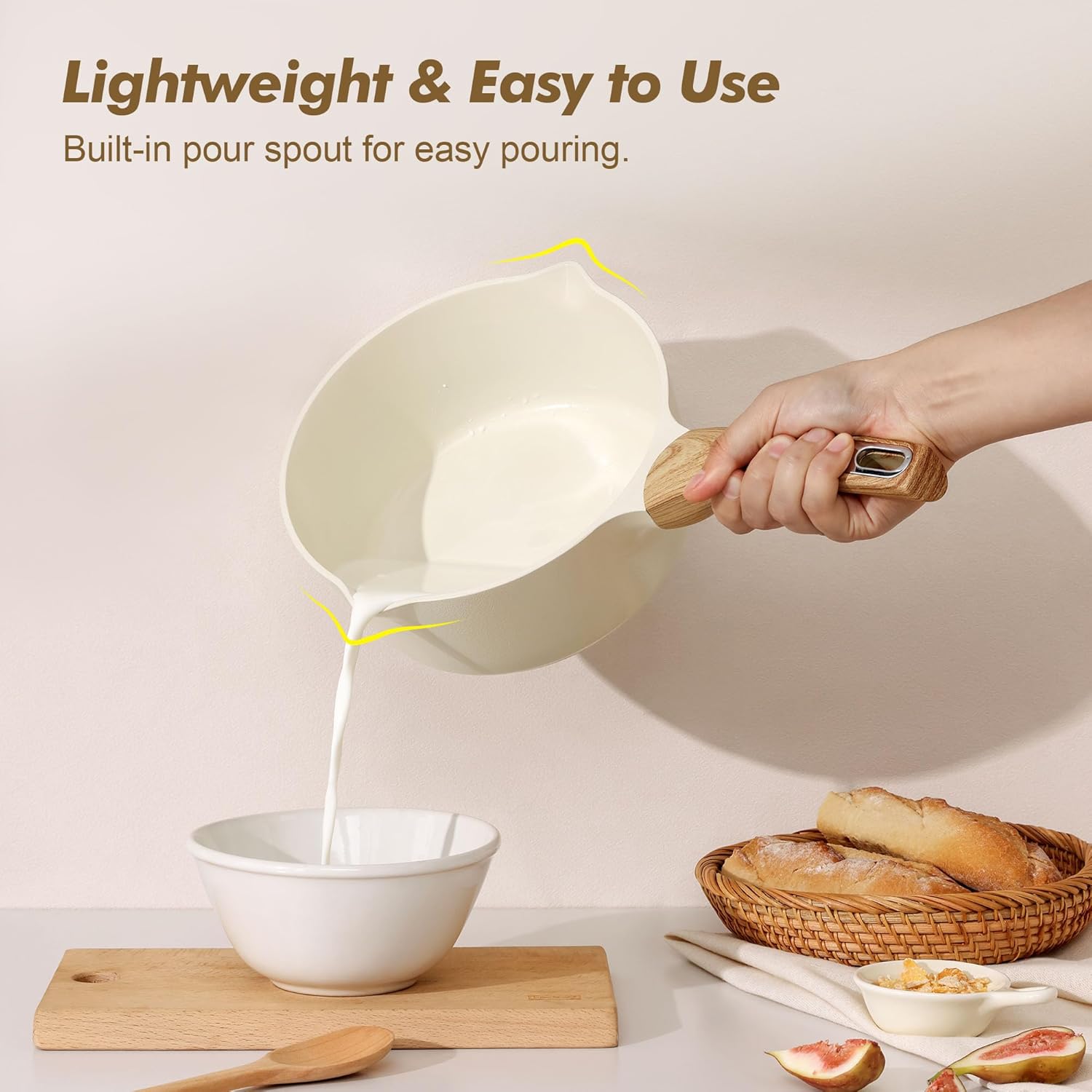 SENSARTE 1.5 & 2.5 Quart Ceramic Sauce Pan Sets with Lid, Cooking Pots Set, Nonstick Saucepan Set with Pour Spout, Small Kitchen Pot, Non toxic Saucepot, Induction Comptable, PFOA PTFE PFAS Free