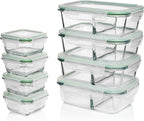 Fusion Gourmet Glass Meal Prep Containers with Lids [8 Pack, 33 oz & 4.5 oz] - 2 Compartment Divided Glass Bento Boxes for Adults, Oven Safe & Airtight