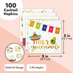 100 Pack Mexican Fiesta Napkins for Cinco de Mayo Party Supplies, Taco Fiesta Decorations in 4 Designs (5x5 In)