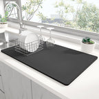 Rnivvi Dish Drying Mat for Kitchen Counter, XL 15 x 24" Super Absorbent Drainer Pad Easy Clean Dish Rack Pad, Non-Slip Heat Resistant Coffee Bar Mats for Coffee Machine Station Accessories Decor, Gray