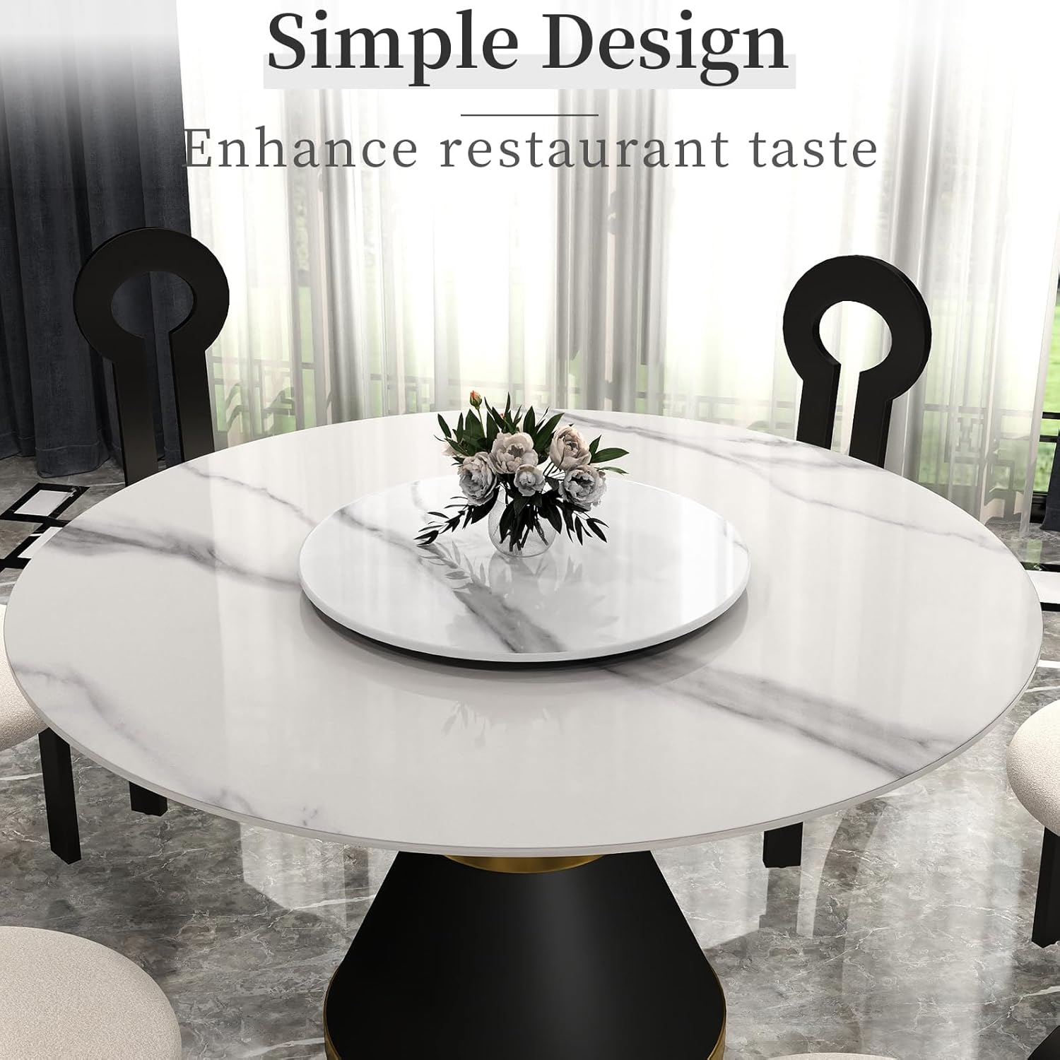 23.6" Lazy Susan for Table Top Sintered Stone Rotating Serving Tray for Dining Table, Kitchen Lazy Susan Organizer Spinning Rotating Food Server Party Centerpieces