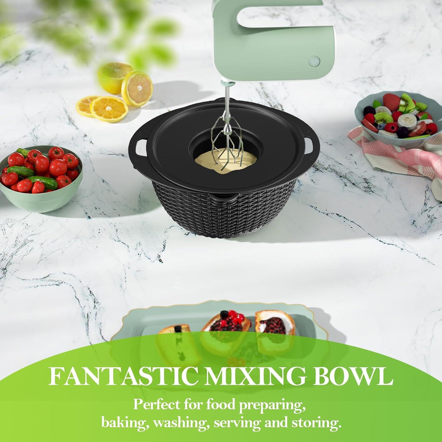 4-1 Colander with Bowl Set - Colander for Kitchen - Strainers and Colanders - Pasta Strainer - Funny Presents for Women - Rice Strainer Fruit Cleaner Veggie Wash Kitchen Gadgets Essentials, Black