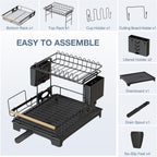 2 Tier Dish Drying Rack, Large-Capacity Dish Rack for Kitchen Counter, Anti-Rust Dish Strainer Rack with Drainboard Set, Kitchen Organizer with Cup Holder, Utensil Holder, Cutting-Board Holder