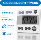 Sper Scientific Portable Digital Kitchen Timer 810015 for Cooking and Baking with Loud Alarm, 4 Channel Timer, Large Display Digital Lab and Cooking Timer, Classroom Timer for Teachers and Students