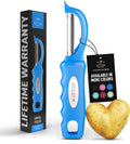 Zulay Kitchen Premium Vegetable Peeler for Kitchen - Swivel Peeler with Razor Sharp Stainless Steel Blades & Strong Ergonomic Handle - Dishwasher Safe, Easy To Use with Blemish Remover - Blue