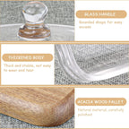 Glass Butter Dish with Lid Clear Glass Butter Keeper Container for Butter, Cream Cheese, and Dessert Cake（Acacia）