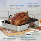 Viking 3-Ply Stainless Steel Roasting Pan with Non Stick Rack, 16 x 13 Inch Kitchen Cookware, Great for Turkey, Dishwasher and Oven Safe, Induction Ready, Silver