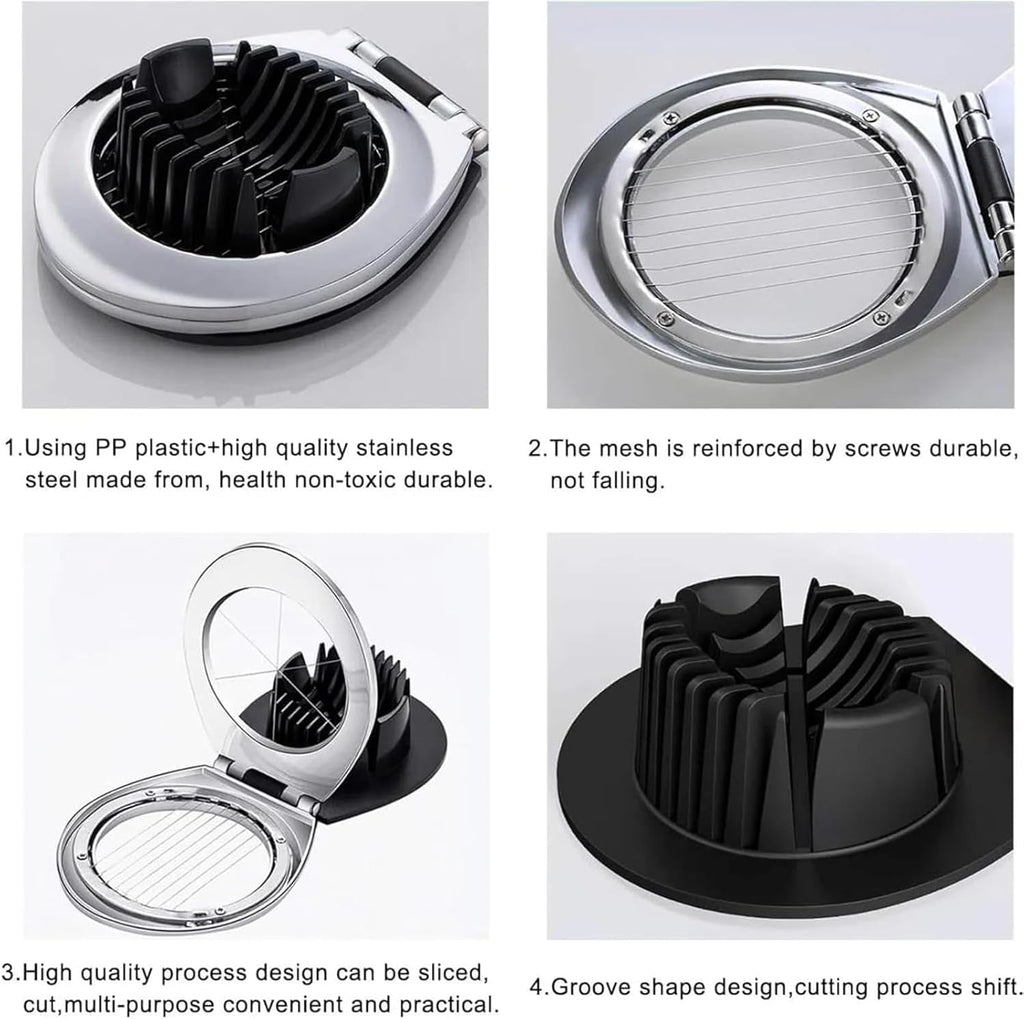 Egg Slicer, BIBURY Egg Slicer for Hard Boiled Eggs, Heavy Duty Egg Cutter for Egg Strawberry Mushroom Soft Fruit, Stainless Steel Wire with 3 Slicing Styles, Easy to Clean
