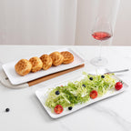 White Melamine Rectangular Serving Platter/Trays, Set of 4, 14” X 7” Fruit Cake Bread Sushi Plate for Party Serving Food, Lightweight and Unbreakable