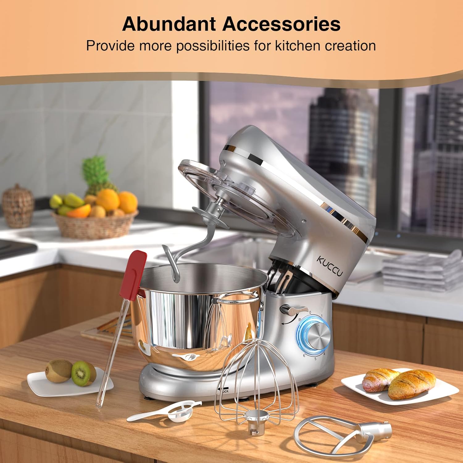 Stand Mixer, 6.5 Qt 660W, 6-Speed Tilt-Head Food Dough Mixer, Kitchen Electric Mixer with Stainless Steel Bowl,Dough Hook,Whisk, Beater, Egg white separator (6.5-QT, Silver)