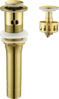 Pop up Sink Drain Stopper for Bathroom Vessel Vanity Sink Art Basin Brushed Gold, Small Cap with Overflow, Metal Pop-up Drain Strainer with Detachable Basket Stopper