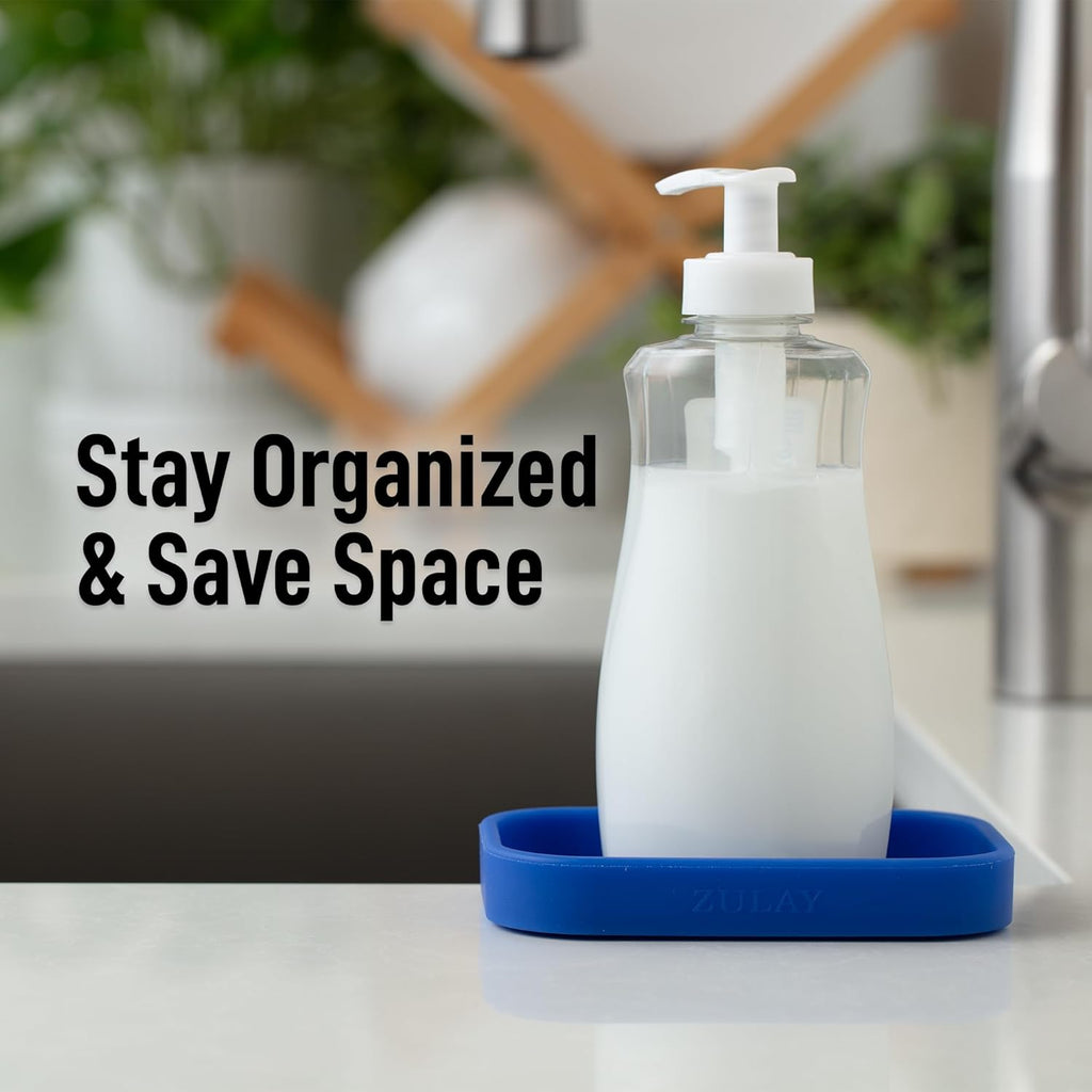 Zulay Kitchen Small Silicone Sponge Holder (4.9x3.3”) – Space-Saving Sink Organizer Tray for Sponge, Soap, Brush & More – Compact Non-Slip Dish for Kitchen & Bathroom (Turkish Sea)