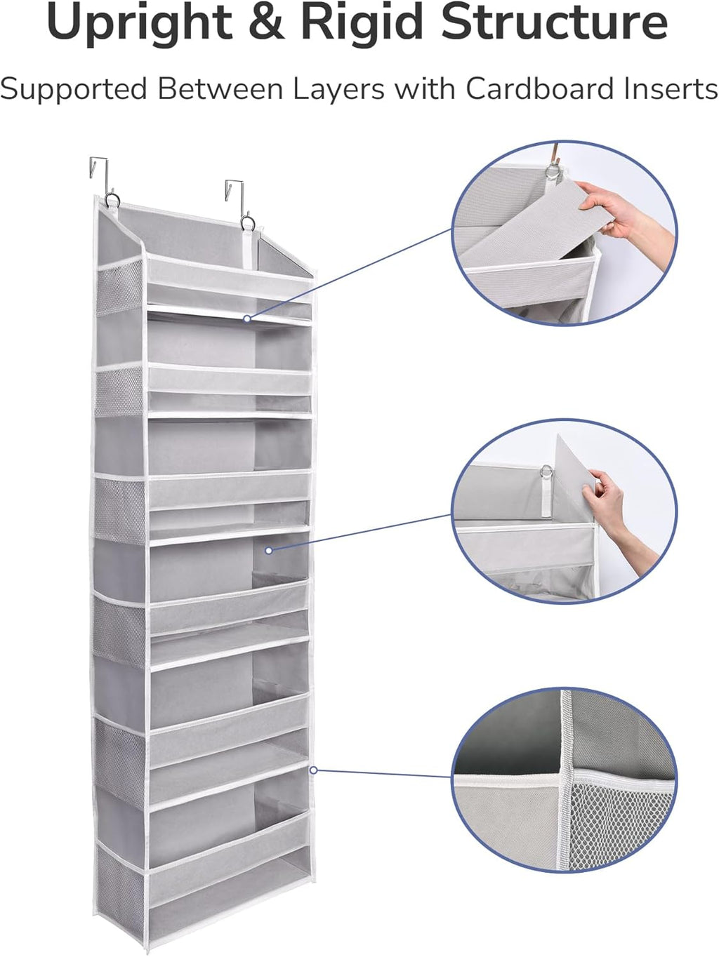 ULG Over The Door Organizer with 6 Large Pockets 12 Side Pockets, 50lbs Weight Capacity Door Hanging Organizer for Bedroom, Bathroom, Pantry, Nursery Storage, Gray