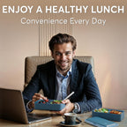 Umami Bento Box Adult All-In-1 w/4 Utensils, Big Sauce Jar, 2 Dividers, 100% Leakproof, Microwave & Dishwasher Safe, Stackable Bento Lunch Box Containers for Men/Women, Denim Blue, 40 oz