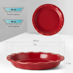 Lareina Ceramic Pie Pans for Baking, 9 Inches Pie Plate for Apple Pie, 36 Ounce Round Baking Dish, Set of 2, Thanksgiving day Gifts for Women, Red