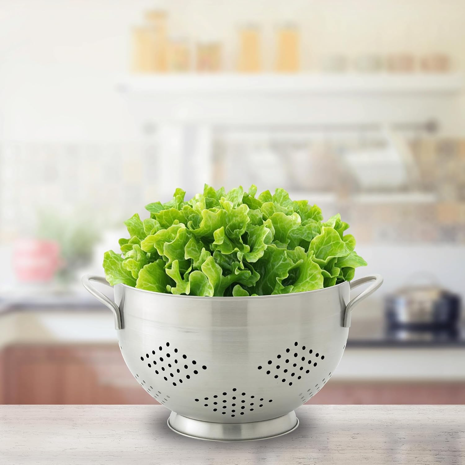 HIC Kitchen Pierced Colander, 18/8 Stainless Steel, 10-Inch Bowl, 5-Quart Capacity