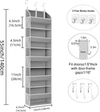 2 Pack Over The Door Storage Organizer with 5 Pockets 10 Mesh Side Pockets, 44 lbs Weight Capacity Door Hanging Organizers and Storage for Bedroom,Bathroom,Nursery,Pantry,Dorm(Light Gray)