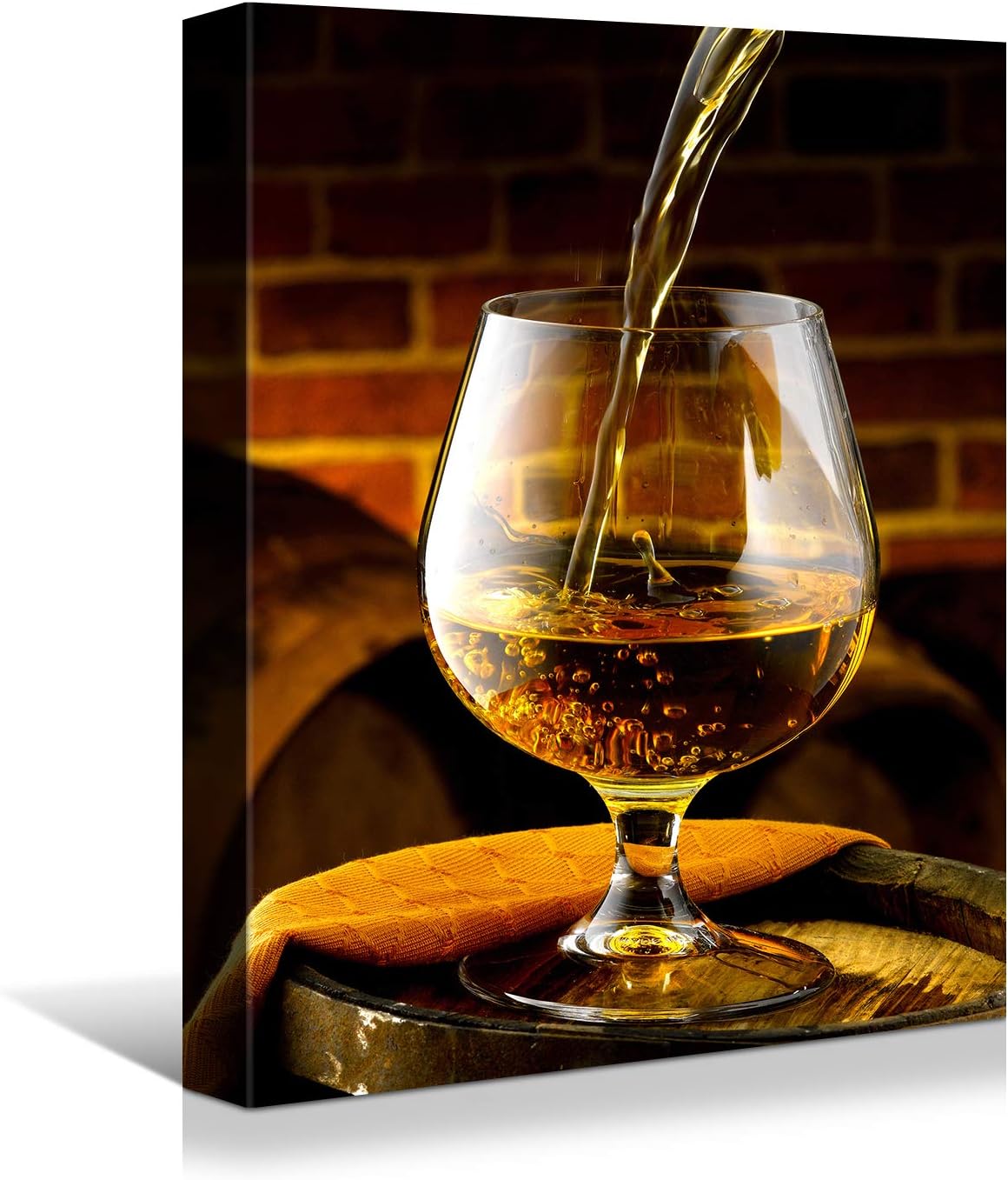 Looife Kitchen Wine Bottle Canvas Wall Art, 12x16 Inch Gallery Wrapped Whiskey Wine Glass Cup Picture Prints Wall Decor, Modern Art Deco for Dining Room and Bar Wall Decoration